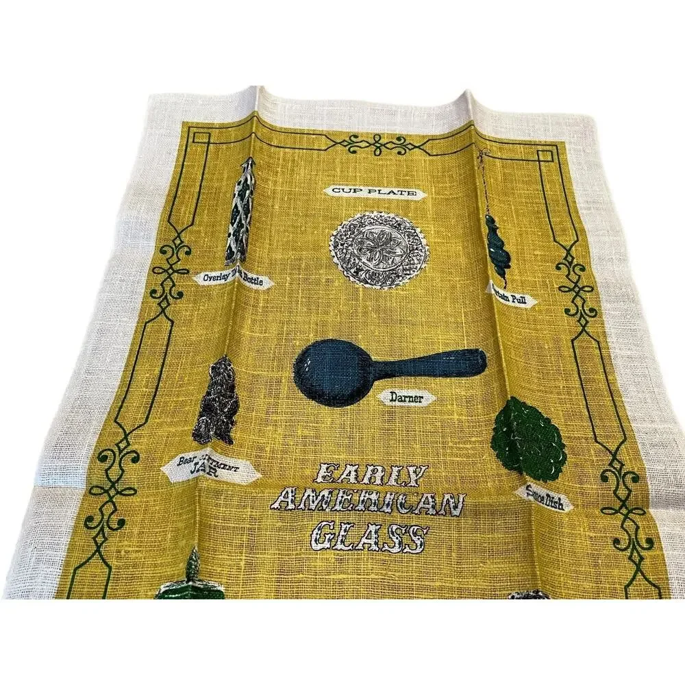 Early American Glass Linen Tea Towel New VTG 60s Kay Dee Handprints NOS